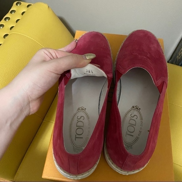 Tod's Espadrilles Deep Pink Suede size 8.5 loafer flats vacation shoes - Picture 5 of 5
